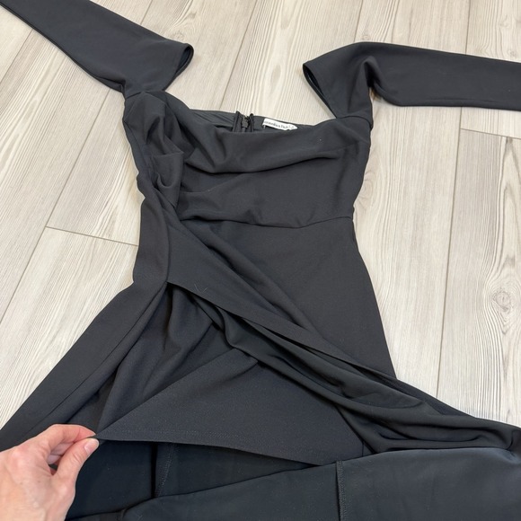 Abercrombie & Fitch Long-Sleeve Off-the-Shoulder Crepe Midi Dress Black Large - Picture 7 of 13